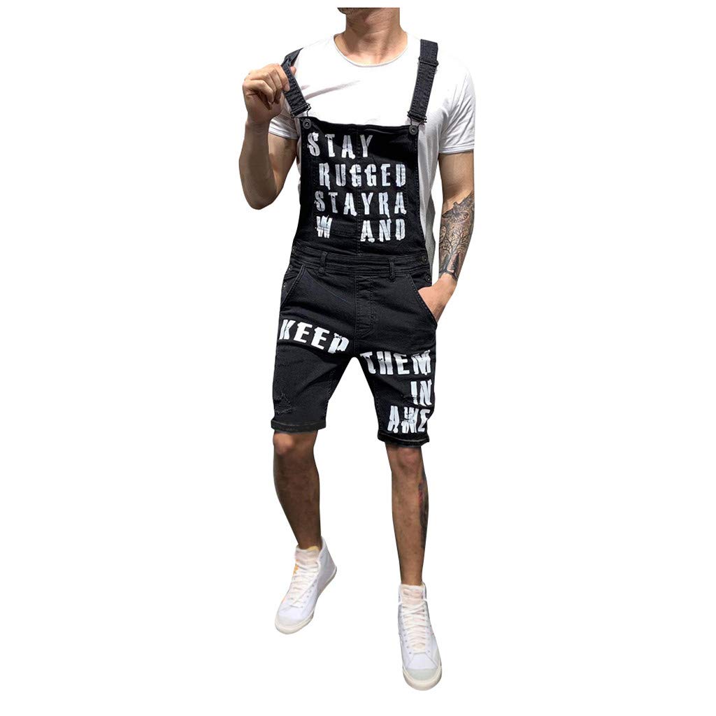 Ansenesna Latzhose Herren Jeans Zerrissen Löcher Kurz Jumpsuit Männer Sommer Destroyed Risse Ripped