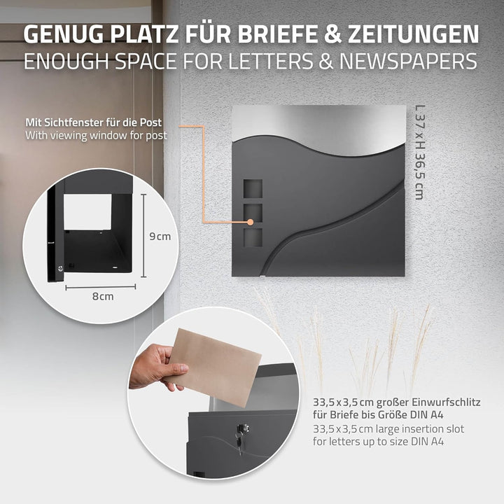 ECD Germany Standbriefkasten mit Zeitungsfach, Design Briefkasten mit Pfosten, Briefkastenständer An