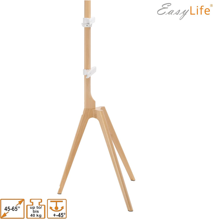 EasyLife - TV Stativ Holz Staffelei Tripod - Studio TV Stand bis 65'' Zoll & 40 kg Fernseher/Monitor