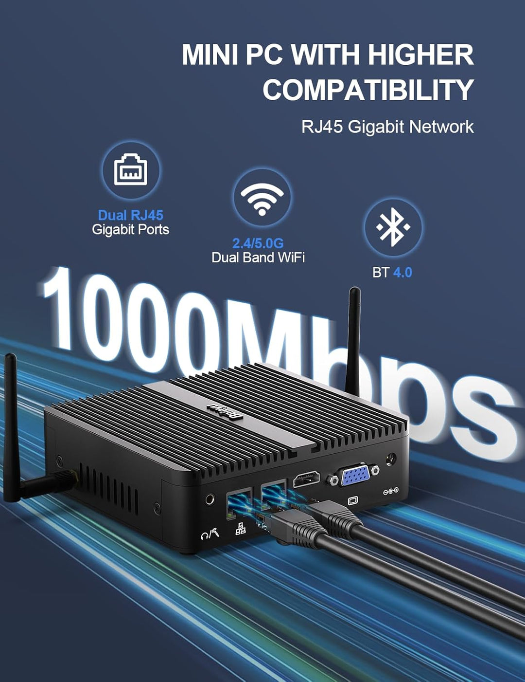 Lüfterloser Mini PC Windows 10 pro with Celeron J4125 Mini Industrial PC 8 GB DDR4-RAM 256 GB SSD Mi