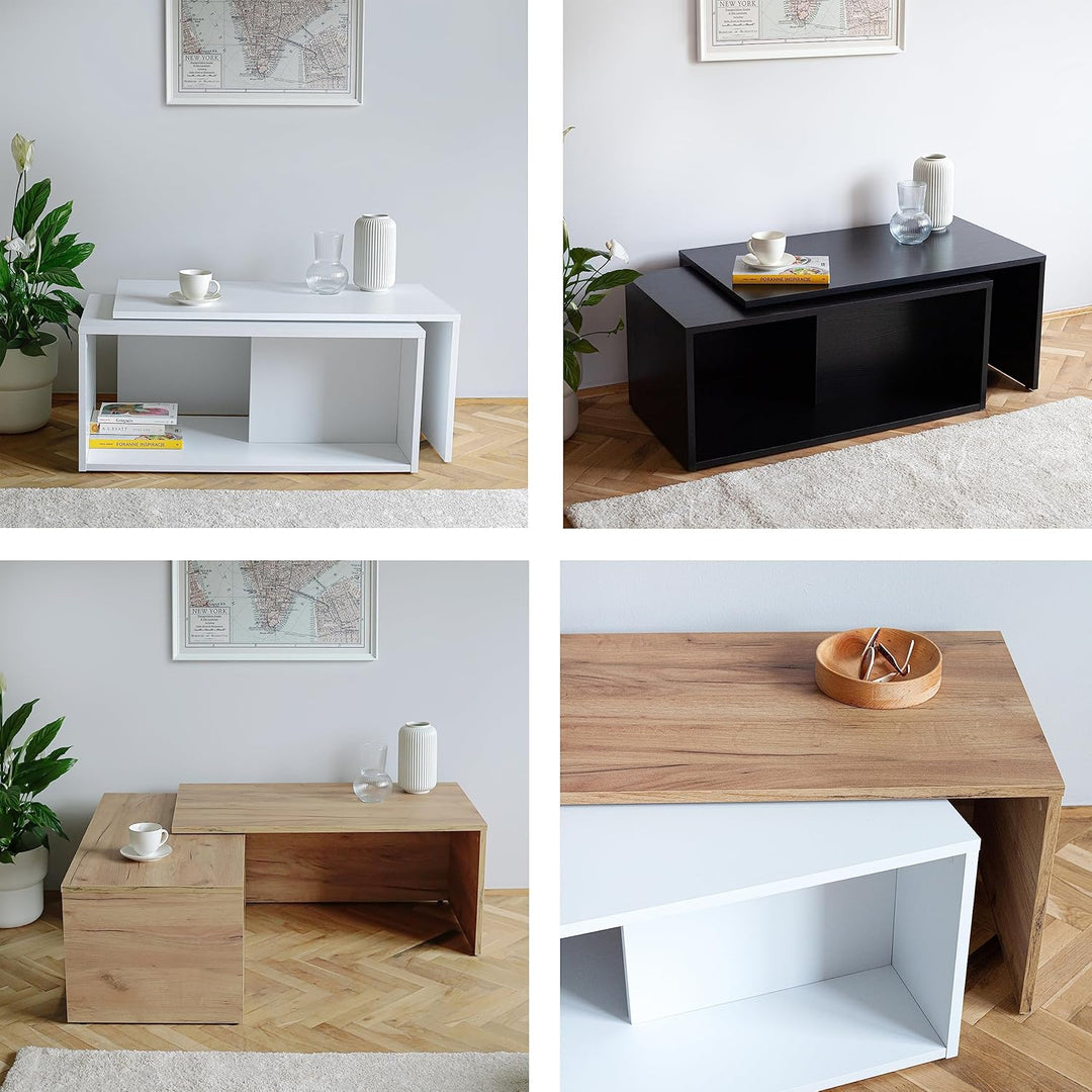 PLATAN ROOM Couchtisch Kaffeetisch 2er Set 90x48x40 cm, moderner Wohnzimmertisch, Sofatisch mit Stau
