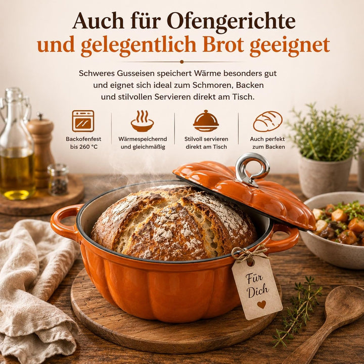KüRbis-Cocotte, KüRbis-Schmortopf Mit Deckel, Emaillierter Gusseisen-Kochtopf, Antihaftbeschichteter