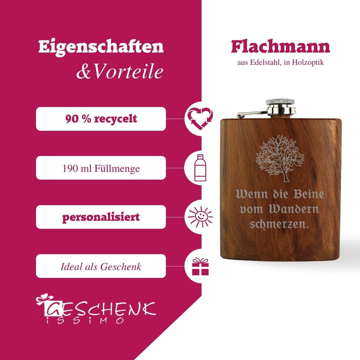 Flachmann mit Name, Spruch + Motiv, 90% Recycelter Edelstahl, nachhaltiges Schnapsgeschenk, Geschenk