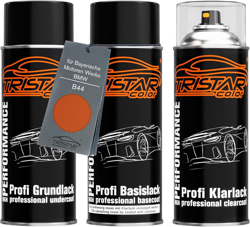 TRISTARcolor Autolack Spraydosen Set für Bayerische Motoren Werke/BMW B44 Valencia Orange Metallic G