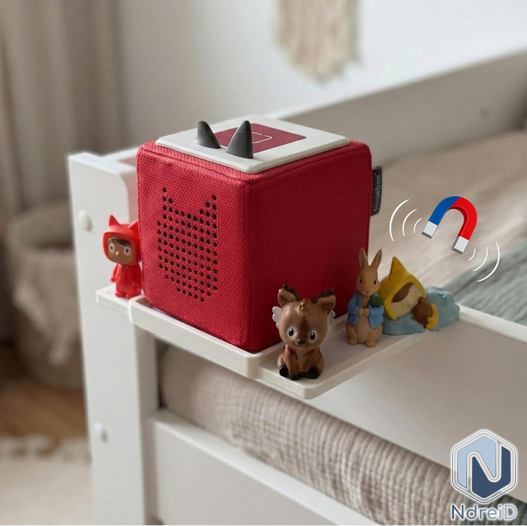 Toniebox Betthalterung – Halter für Kinderbett | Modular mit Ablage für Tonies | Passt für alle Bett