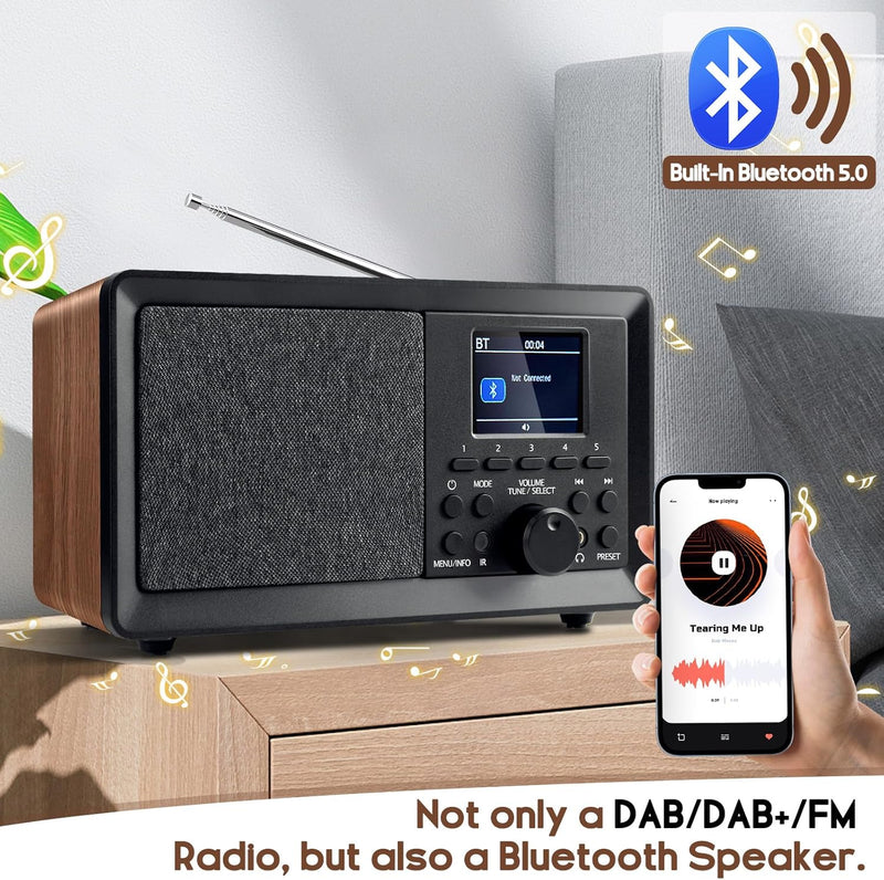 Wholede DAB Radio mit Fernbedienung - DAB Plus Radio mit Bluetooth, DAB+/FM Radio Retro Holz Digital