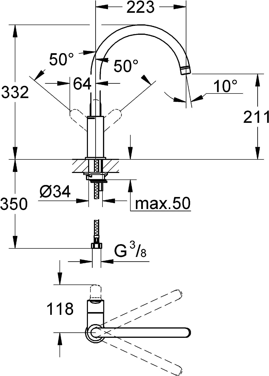 GROHE BauEdge - Einhand-Spültischbetterie (Einlochmontage, Einlochmontage, 360° schwenkbar), chrom,