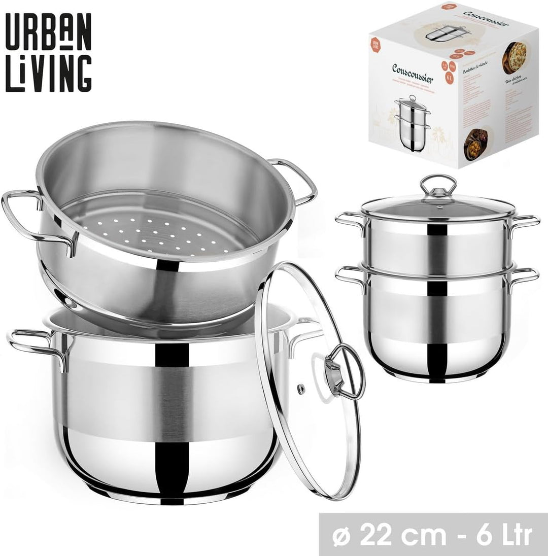 Urban Living Couscoussiere 6 Liter Edelstahl Couscous Topf Damfgarer Couscoustopf