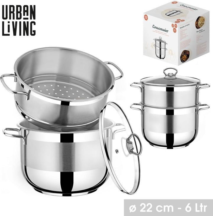 Urban Living Couscoussiere 6 Liter Edelstahl Couscous Topf Damfgarer Couscoustopf