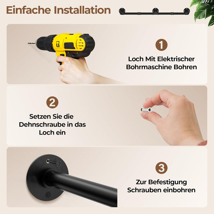 Mavivegue 150 cm Kleiderstange Wand, Industrieller Rohr-Kleiderständer zur Wandmontage, Garderobenst
