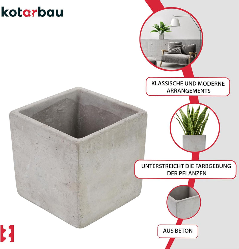 KOTARBAU® Blumentopf Übertopf 20 x 20 cm für Blumen Pflanzen aus Dekorativ-Beton Quadratisch im Inne