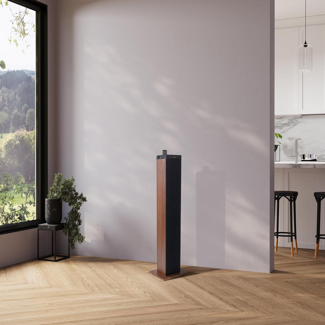 GOgroove Bluetooth Turm Lautsprecher mit integriertem Subwoofer - Standlautsprecher mit Bass und Dua