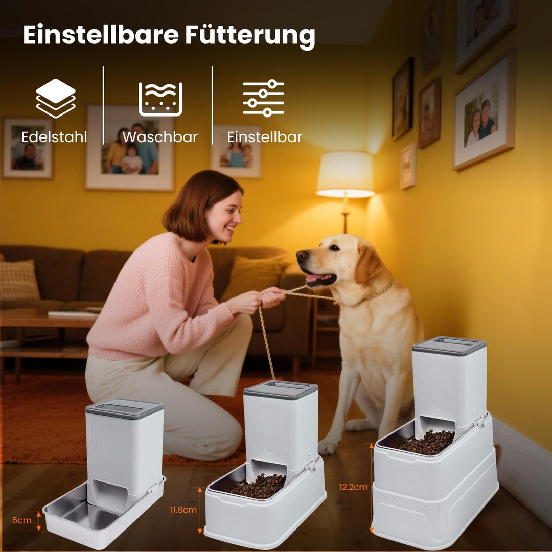 2Pcs 3L Futterautomat Hunde Set – klappbare und höhenverstellbare Futterspender mit Edelstahl-Napf,