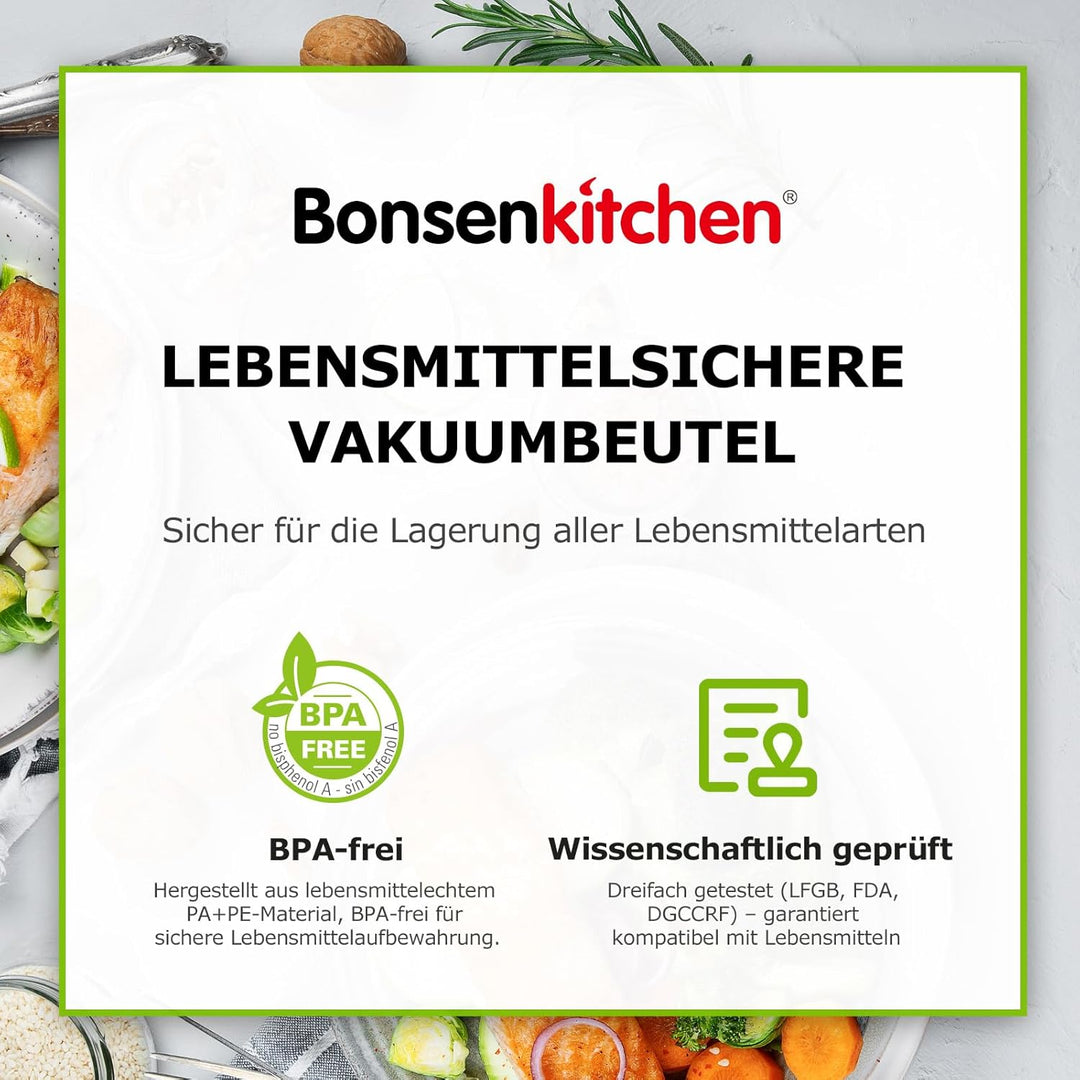 Bonsenkitchen Vakuumierbeutel 200 Beutel 20x30 cm, Profi-Folienbeutel für alle Vakuumiergerät, vakuu