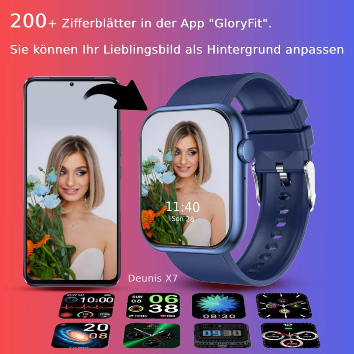 Deunis X7 Smartwatch 1,96 Zoll für Damen Herren mit Telefonfunktion und Benachrichtigungen, kompatib