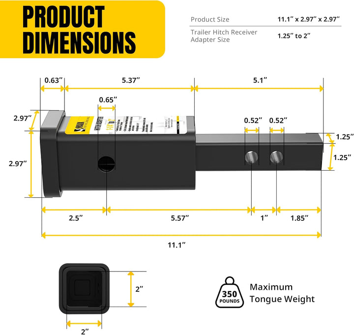 MAXXHAUL 70032 Adapter für Anhängerkupplung, 3,8 cm auf 5,1 cm