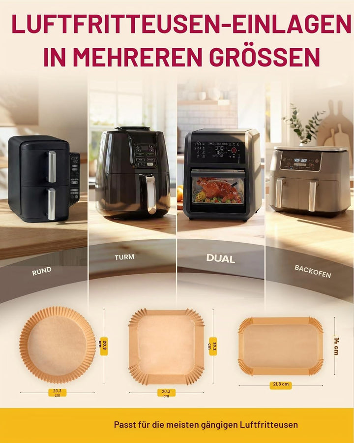 Katbite 220 Stück Backpapier für Heissluftfritteuse mit Doppelkammer, 20.5x14cm Airfryer Papier Line