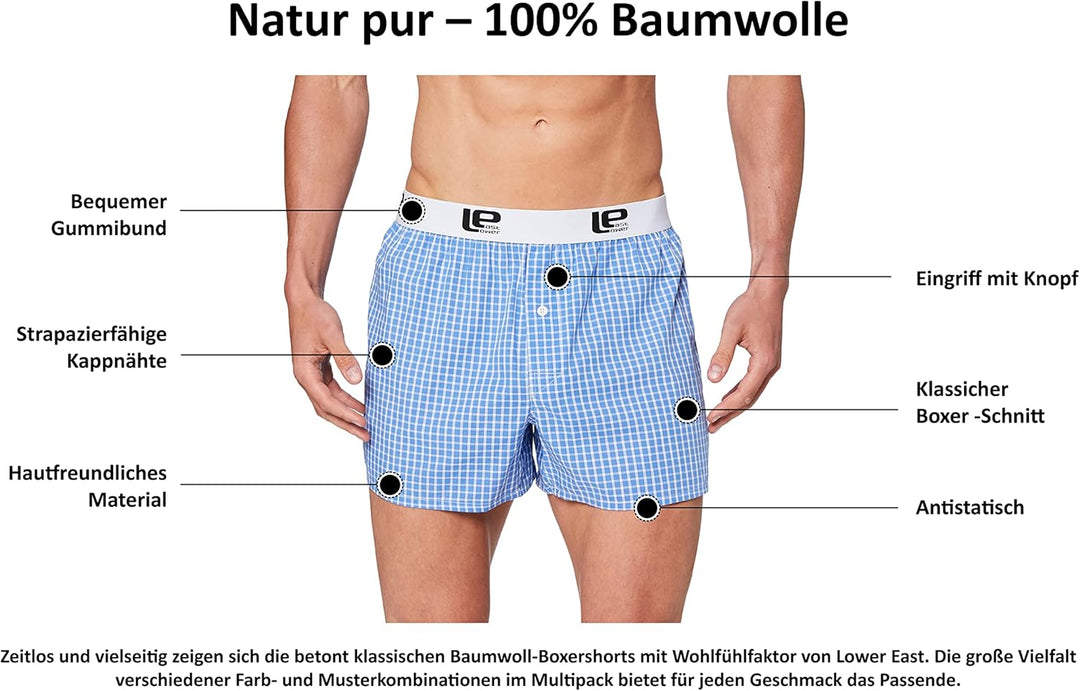 Lower East American Boxershorts Herren 10 Pack I 6 Pack aus 95% Baumwolle und 5% Elasthan I Unterwäs