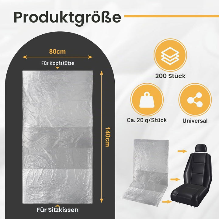 efuturetime 200 PCS Einweg Sitzbezug Auto Vordersitze Transparent Universal Wasserdicht, 140x80cm, S