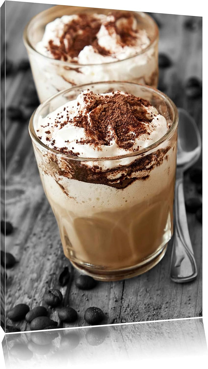 Cappuccino mit Sahne und Schokostreuseln schwarz/weiss Format: 100x70 auf Leinwand, XXL riesige Bild