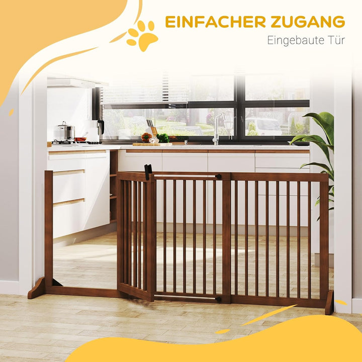 PawHut Absperrgitter Hund Freistehend Verstellbar 113-166 x 71 cm Braun | Schutzgitter mit Füssen, T