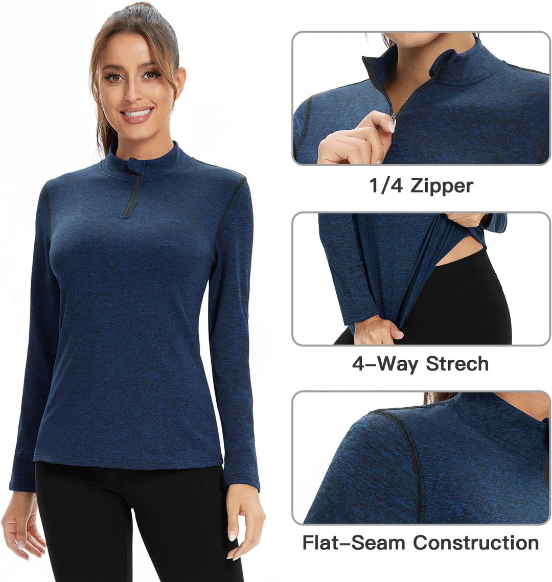 WOWENY Fleecepullover Damen 1/4 Zip Funktionsshirt Fleece warm Laufshirt Langarm mit Stehkragen, Atm