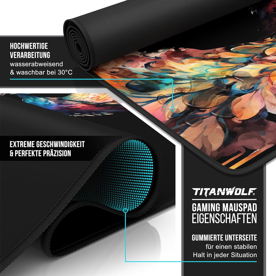 TITANWOLF - XXL Speed Gaming Mauspad 900 x 400mm - XXL Mousepad - Tischunterlage Large Size - verbes