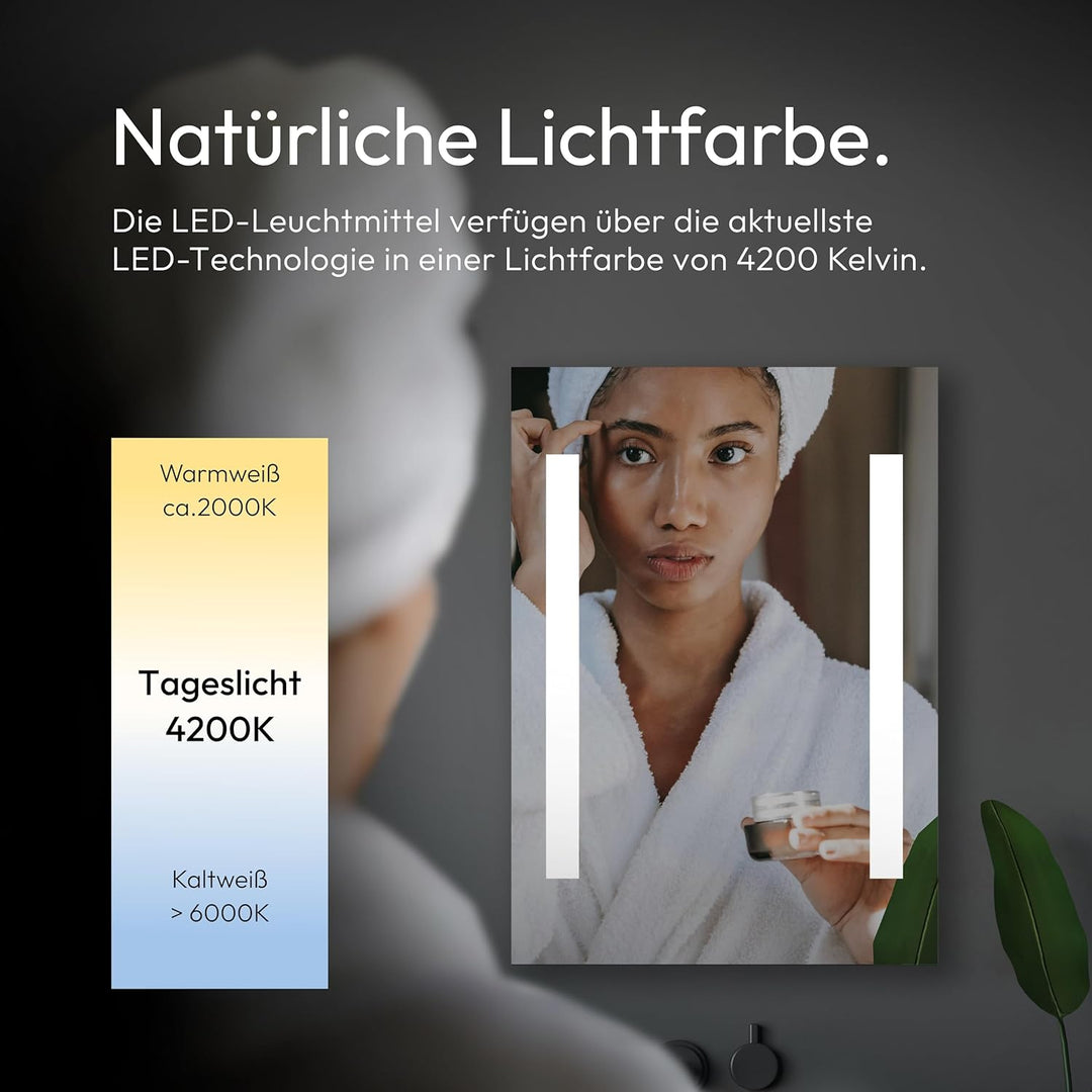 Talos LED Badspiegel Horizon 50x 70 cm - Lichtfarbe 4200K - Modernes Design - hochwertiger Aluminium