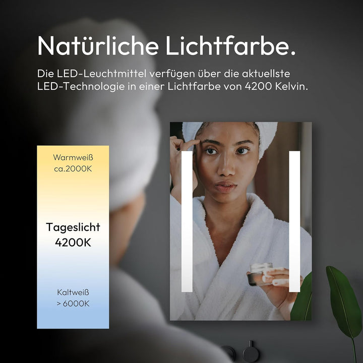 Talos LED Badspiegel Horizon 50x 70 cm - Lichtfarbe 4200K - Modernes Design - hochwertiger Aluminium
