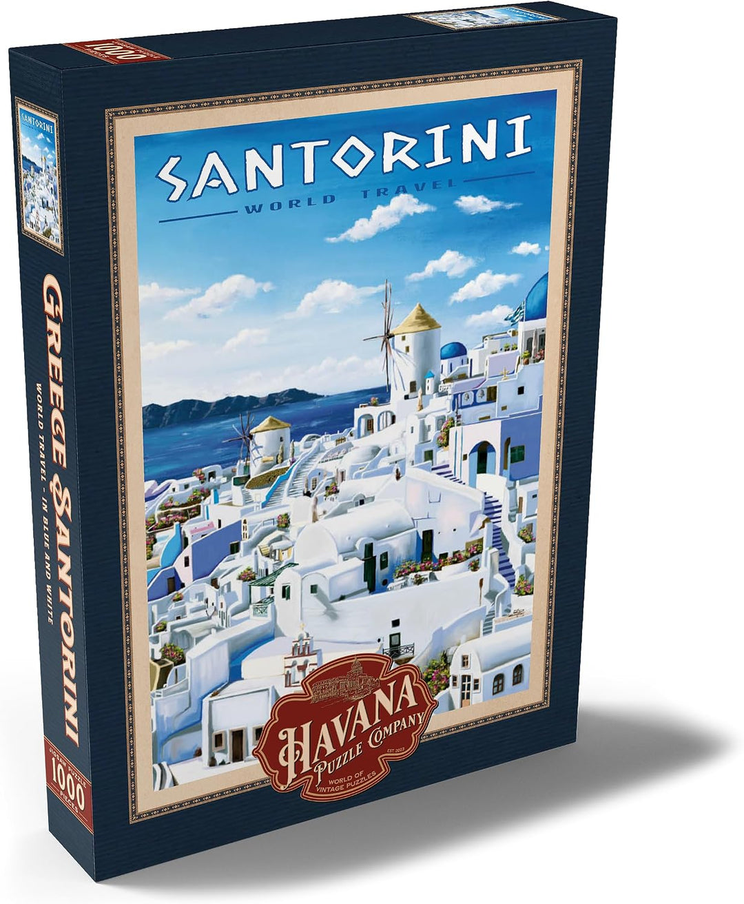 Greece Santorini - In Blue and White, Vintage Travel Poster - Premium 1000 Teile Puzzle - MyPuzzle S