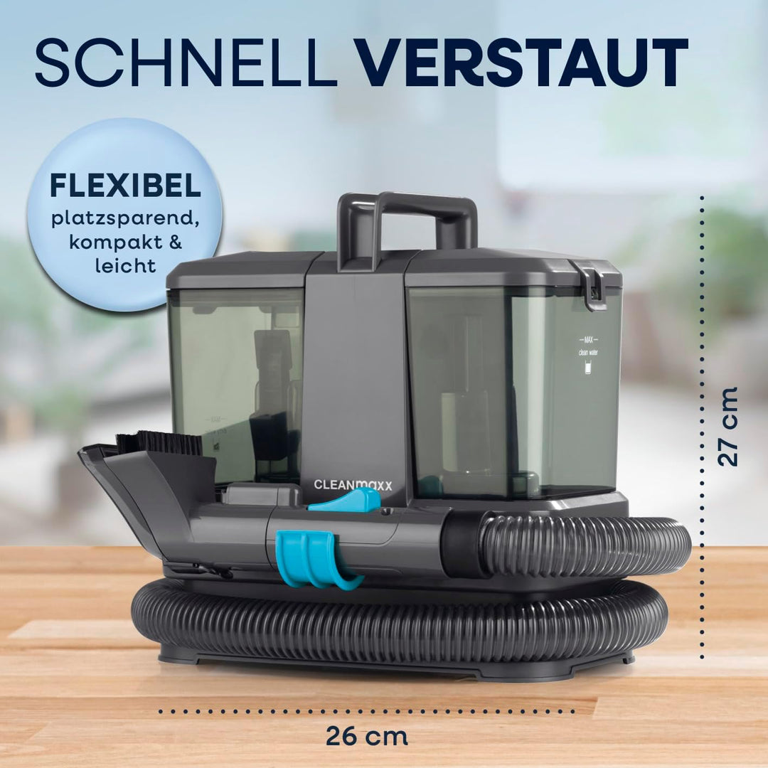 CLEANmaxx Kompakt Polsterreiniger Gerät 330W | kompakter Waschsauger mit 2 Düsen | für Sofa Auto Tep