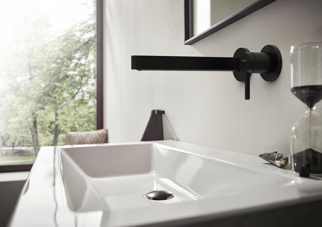 hansgrohe Waschtischarmatur Unterputz für Wandmontage Finoris, Wasserhahn Bad mit Ablaufgarnitur unv