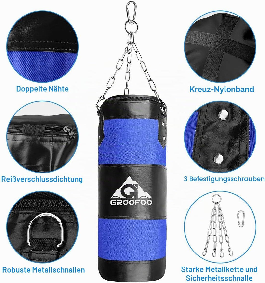 GROOFOO Boxsack Kinder Hochleistungs Oxford Boxsack für Kinder, Jugendliche und Erwachsene, UNGEFÜLL