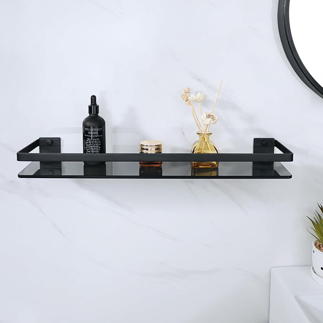 SAYAYO Duschablage Duschregal Schwarz Edelstahl Glasregal Badezimmer Regal Shower Shelf Shampoo Halt