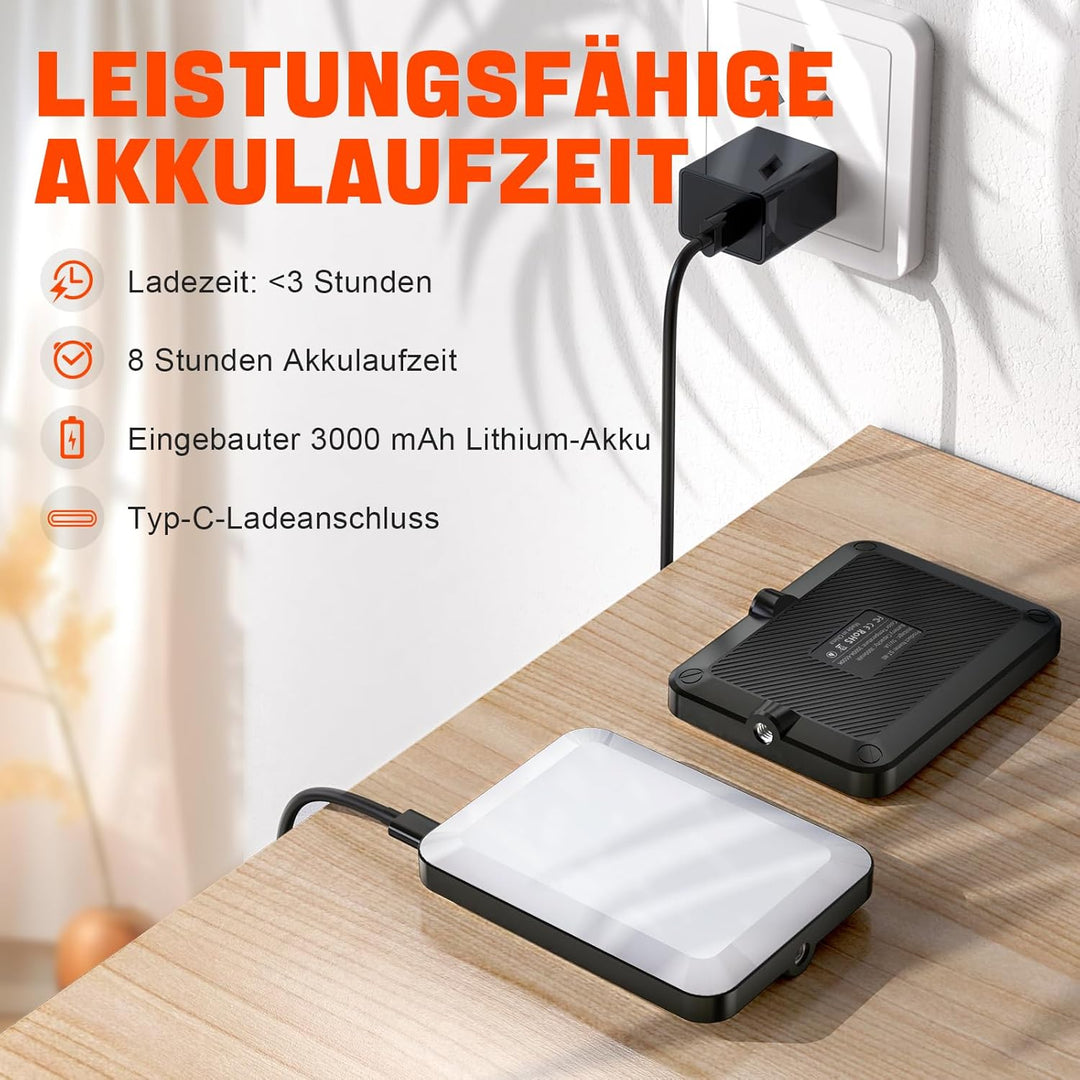 Selfie Licht, 80 LED Videolicht 3000-6500K 3 Lichtmodi 10 Helligkeiten CRI95+, 3000 mAh Akku Handy L