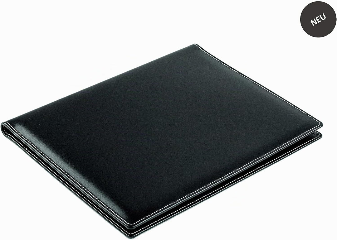 DELMON VARONE - Personalisierbare Schreibmappe DIN A4 aus Cambridge Top Grain Leder schwarz, Organiz