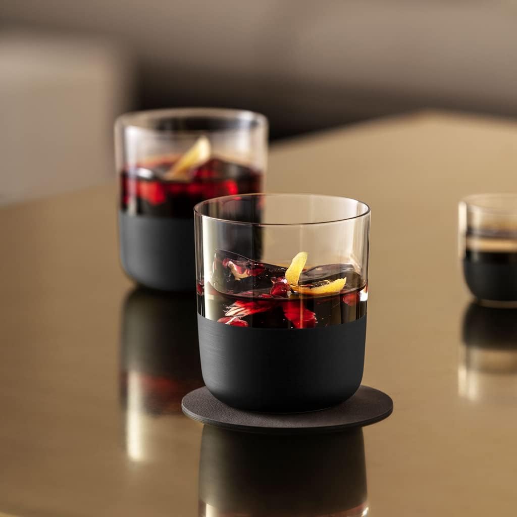 Villeroy & Boch – Manufacture Rock Whiskybecher Set, 4 teilig, Kristallglas mit mattschwarzem Boden,