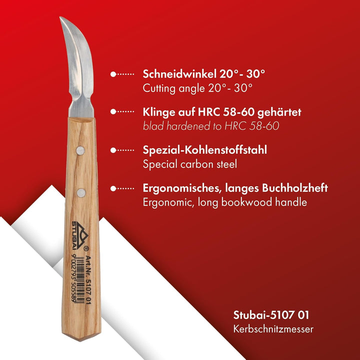STUBAI Kerbschnitzmessersatz 5-teilig im Karton | Schnitzmesser mit Holzheft, Holzschnitzwerkzeug fü