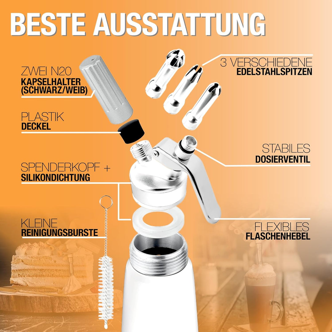 Thiru Sahnespender inkl.Toolbox - Note sehr gut - 100 Tage testen - Sahnesyphon mit eBook & 3 Edelst