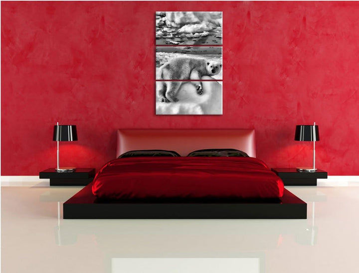 Pixxprint Eisbär auf Eisberg als Leinwandbild/Grösse: 3 Teilig (120x80) cm/Wandbild/Kunstdruck/ferti