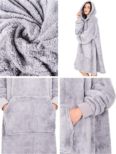 Gräfenstayn® Flauschige Sherpa Hoodie Decke mit Ärmeln & Kapuze - Öko-tex Standard 100 - tragbare Ku