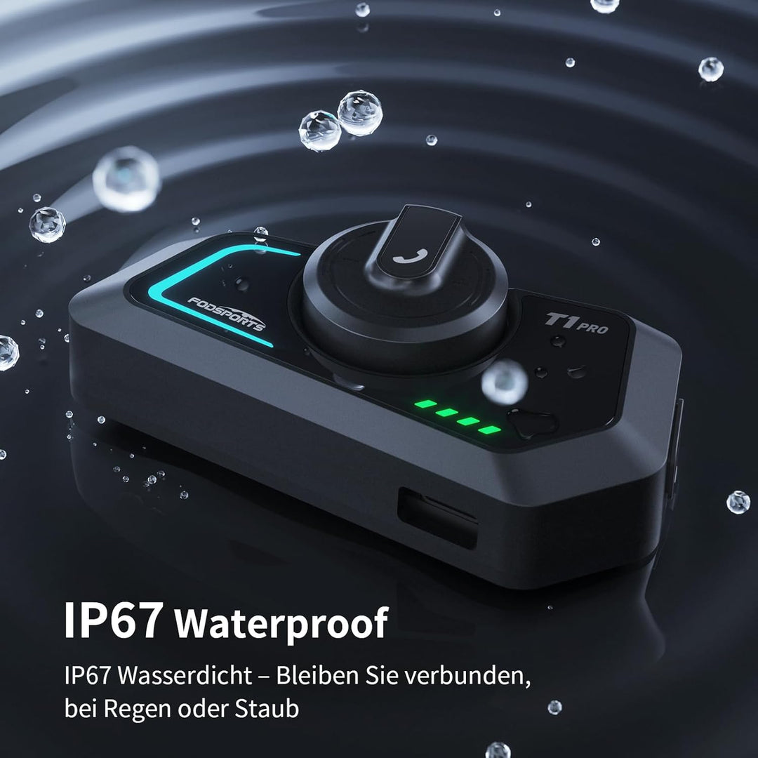 Fodsports T1 Pro Motorrad Intercom 5.4, Headset Motorradhelm für bis zu 6 Motorräder mit 2000m, Moto