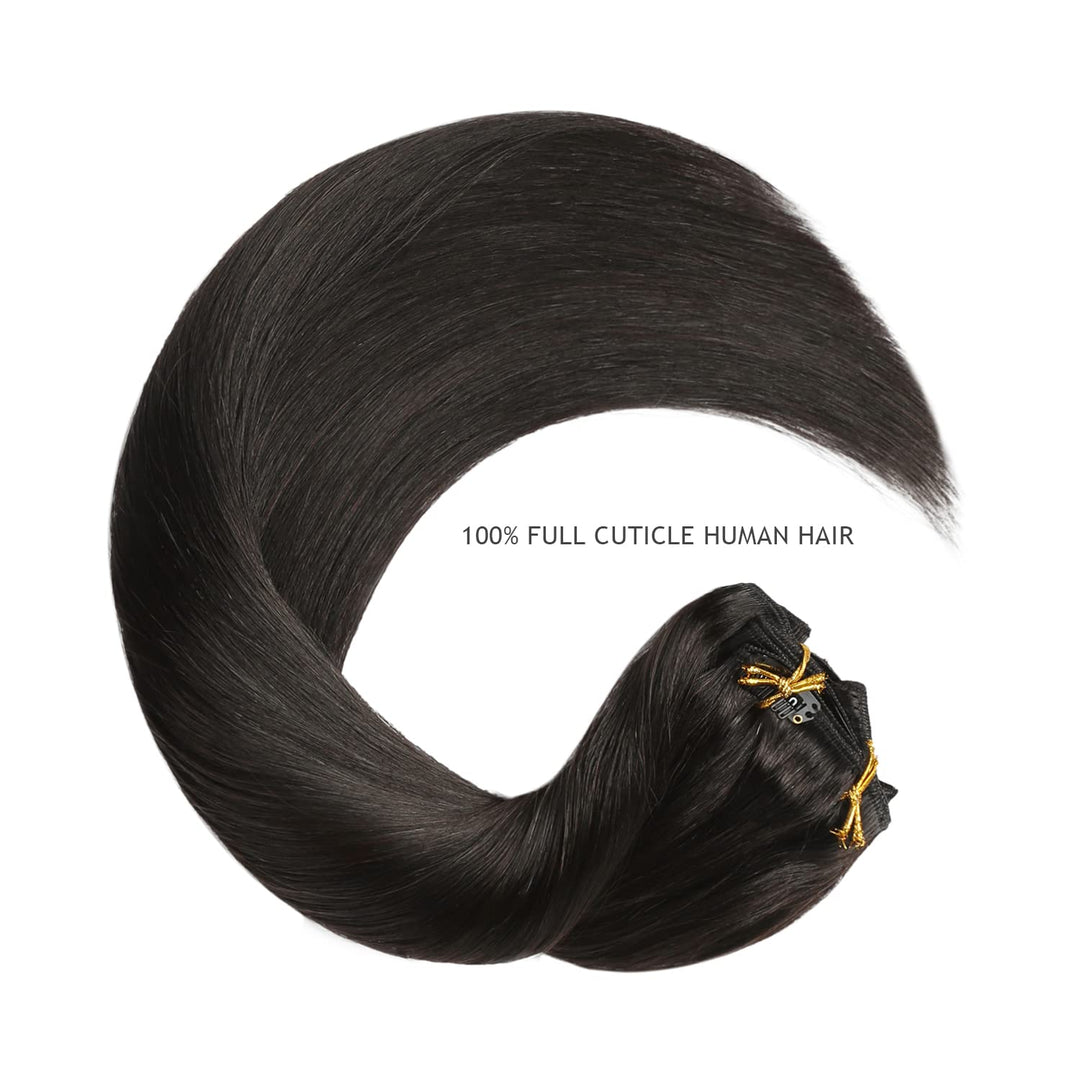 YILITE Clip in Extensions Echthaar 40cm 100% Echthaar Extensions Clip 16 Zoll 8 Stück 120g Unsichtba