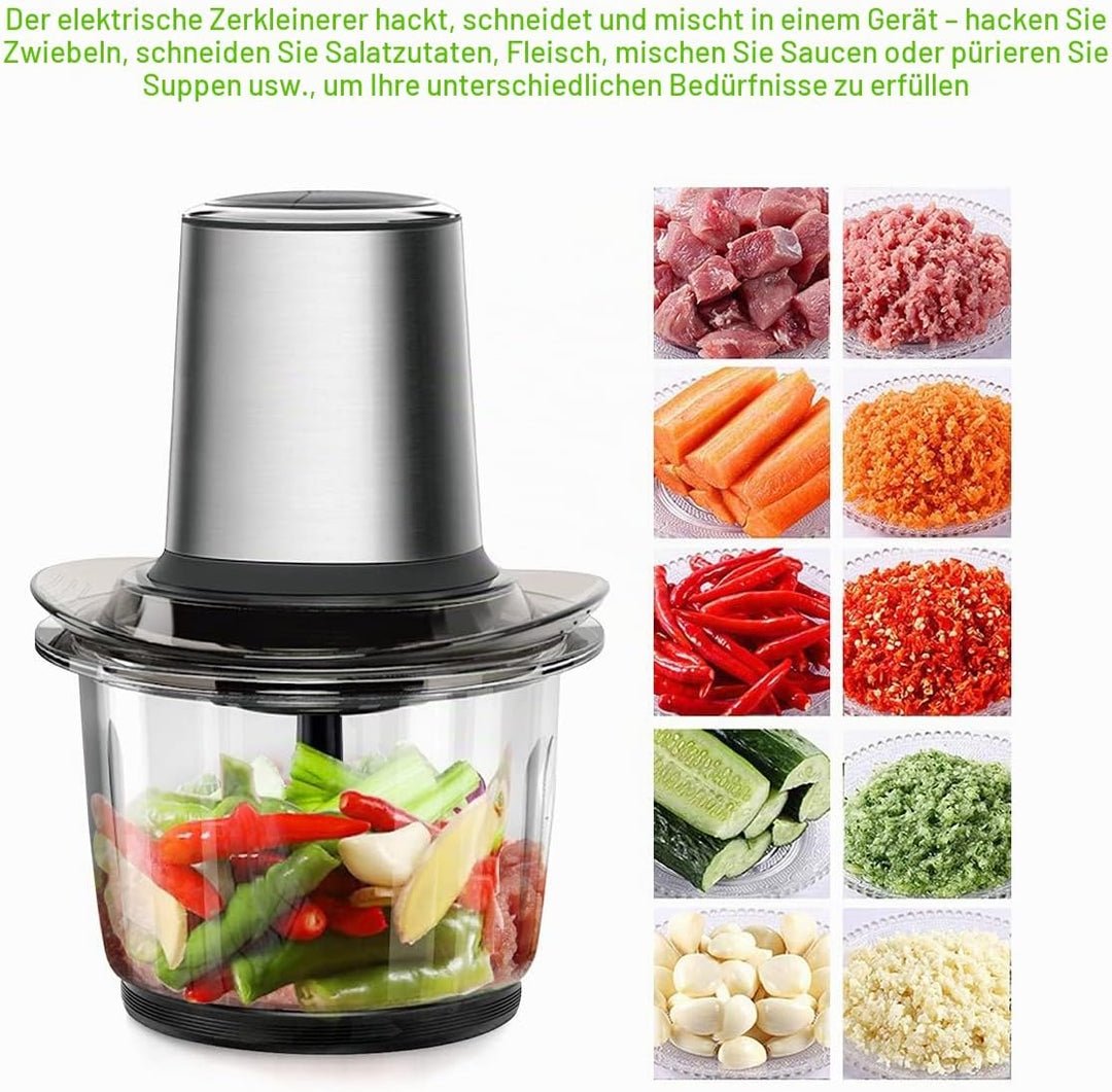 Zerkleinerer Küche Elektrisch, Multizerkleinerer Elektrisch 400W mit 1.5L Glasbehälte, Food Processo
