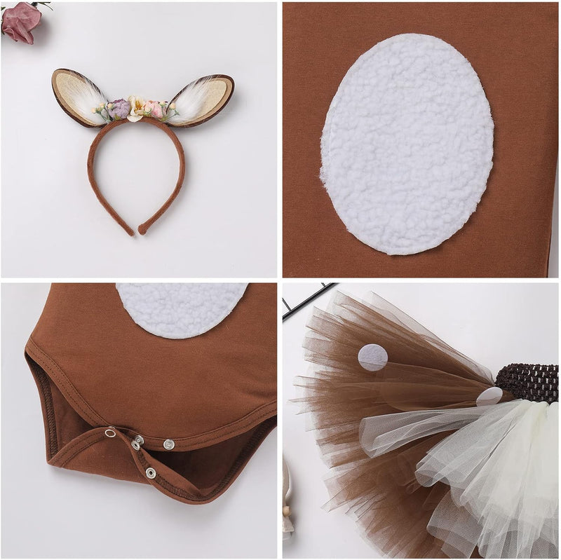 FYMNSI Baby Mädchen Weihnachtsoutfit Rentier Kostüm Baumwolle Body + Tütü Rock + Stirnband 3tlg Set