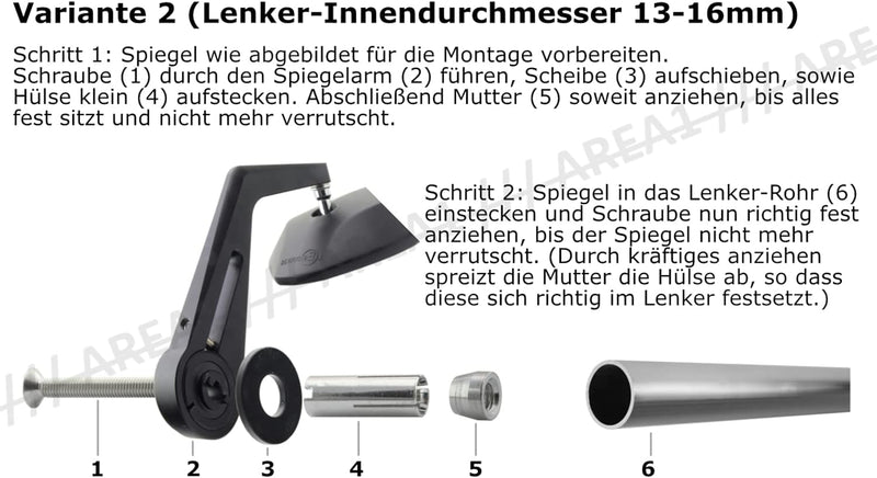 Area1 Styling Set - Motorrad Lenkerenden Spiegel Set e-geprüft + Gewindeabdeckung + Lenkergriffe. Ko