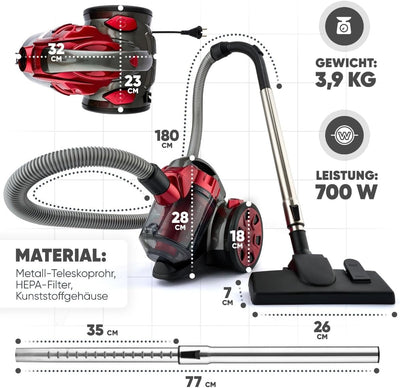 Clatronic BS 1308 Eco-Cyclon Twin-Spin Bodenstaubsauger, beutellose Filtertechnik, Hoch-Effizienz-Pa