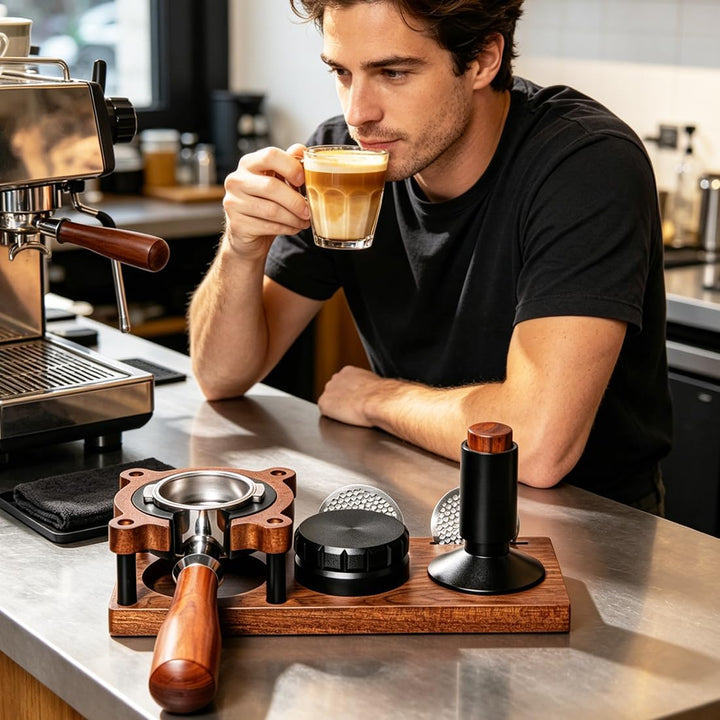 Tamperstation 58mm/51mm-54mm, Espresso Tamper Station, Tamperstation Holz für Siebträger, Barista Ta