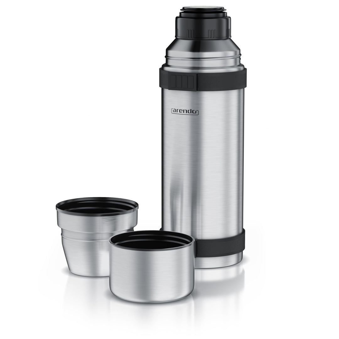 Arendo - Thermoskanne 1l Edelstahl – mit 2 Becher - Thermosflasche doppelwandig - 1000ml - One Click