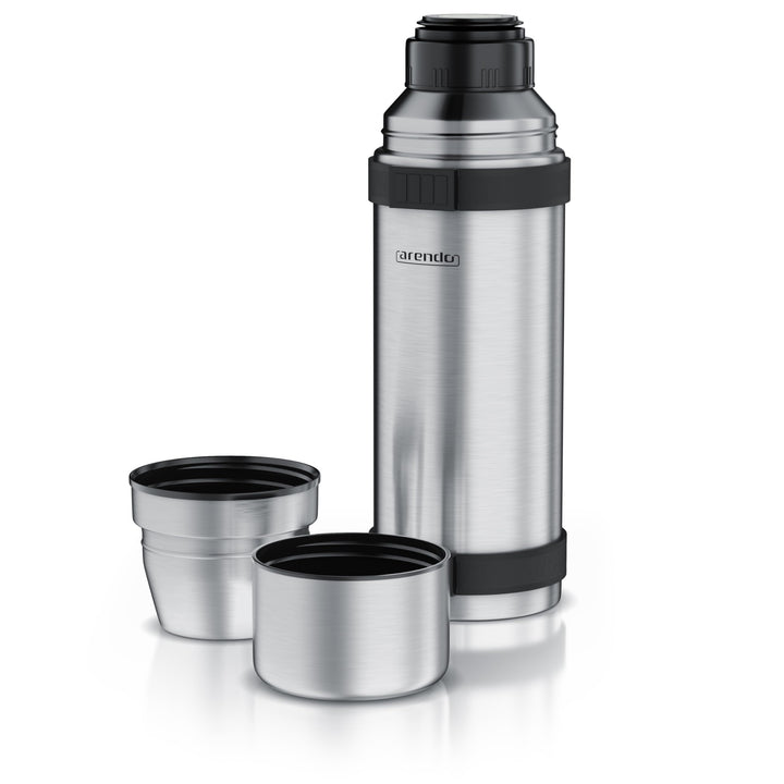 Arendo - Thermoskanne 1l Edelstahl – mit 2 Becher - Thermosflasche doppelwandig - 1000ml - One Click